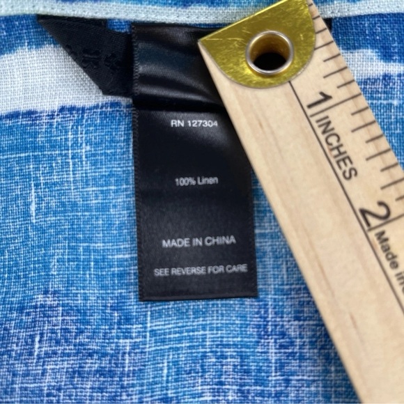 Ali Miles Green Blue Artsy Print Blouse Linen Lagenlook Button Front Top Size XL - Picture 5 of 11